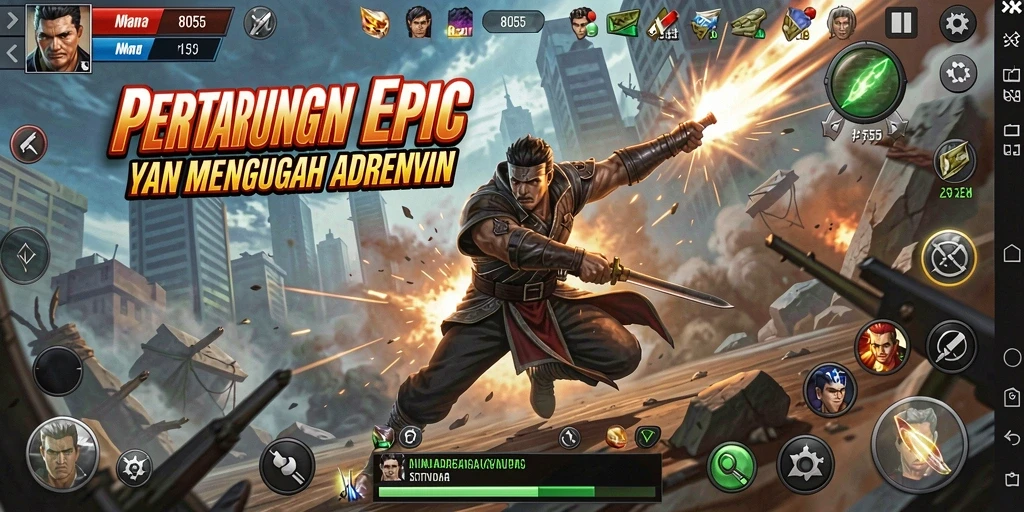 Gameplay seru dalam 8055 dengan karakter bertarung.
