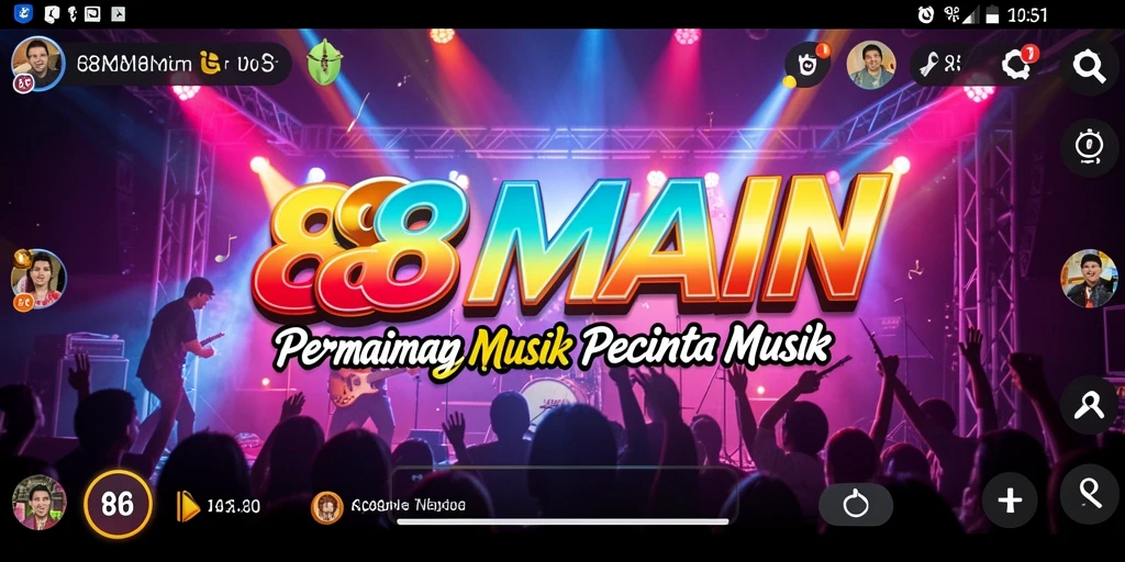 Screenshot utama gameplay 88MAIN yang menunjukkan fitur musik interaktif.