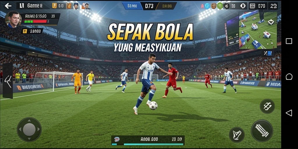 Screenshot gameplay D73 dengan aksi sepak bola seru.