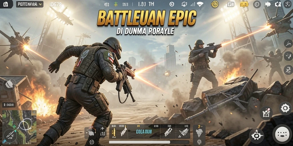 Tampilan aksi mendebarkan dalam gameplay Battle Royale ID678.