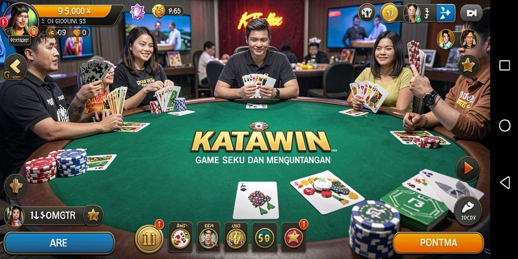Tampilan gameplay KATAWIN dengan suasana permainan poker yang intens.