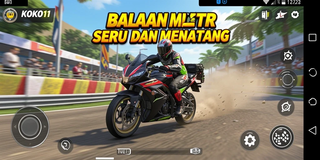 Tangkapan layar gameplay KOKO11 dengan aksi balapan motor yang mendebarkan.