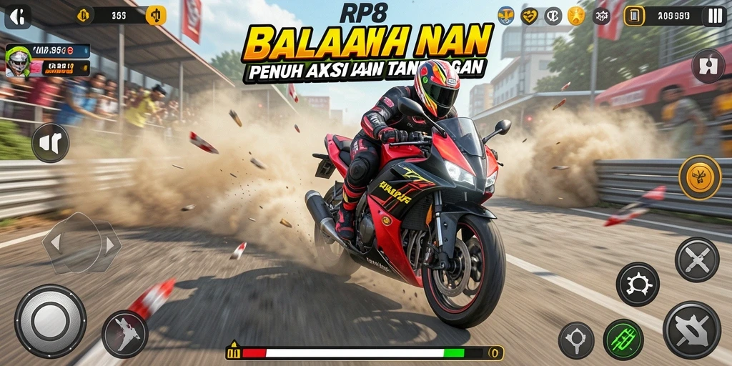 Gameplay mendebarkan dengan balapan motor yang penuh aksi.