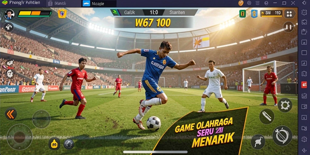 Screenshot W67 menampilkan aksi seru dalam game olahraga.